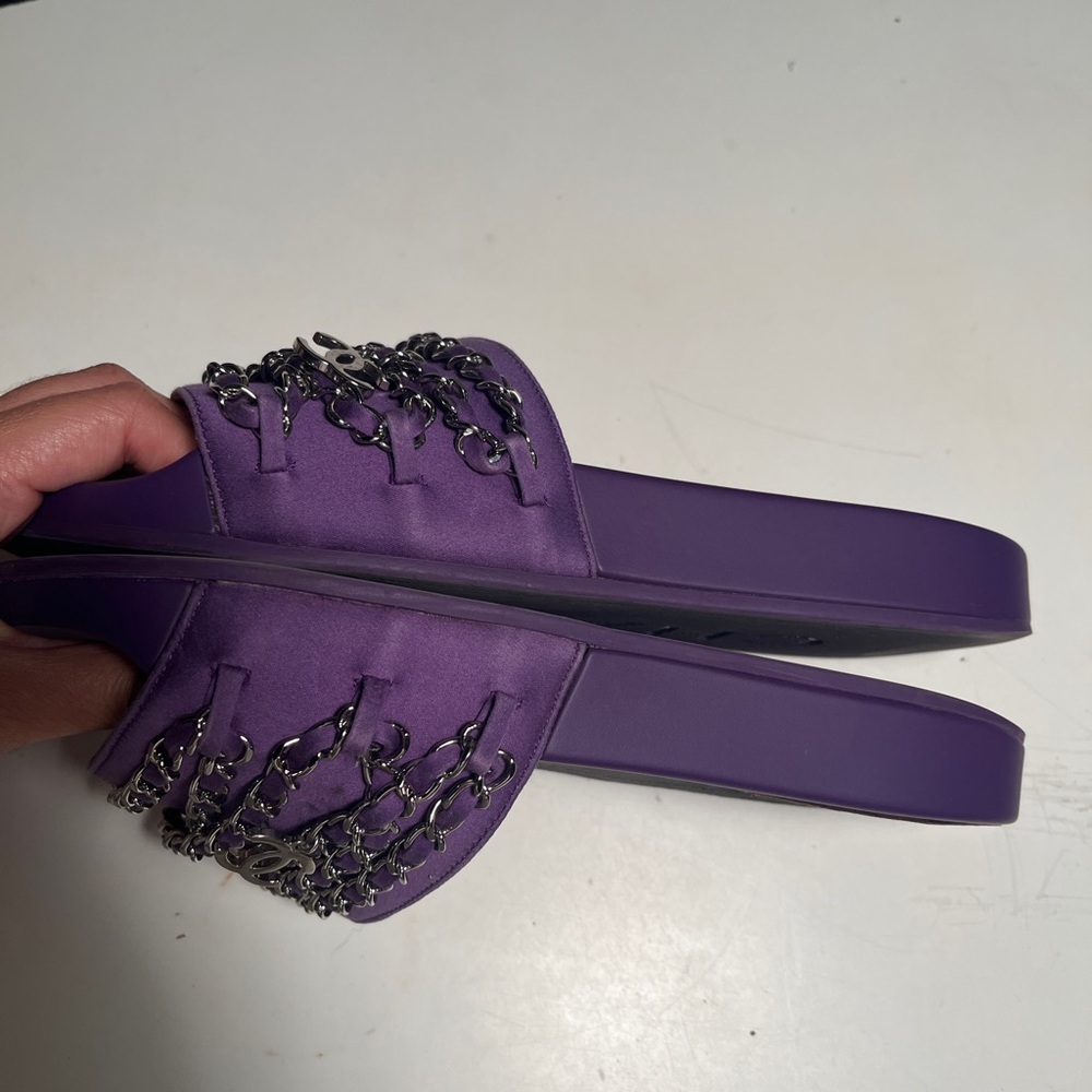 CHANEL Purple Chain Embellished Sandals - Picture 7 of 10